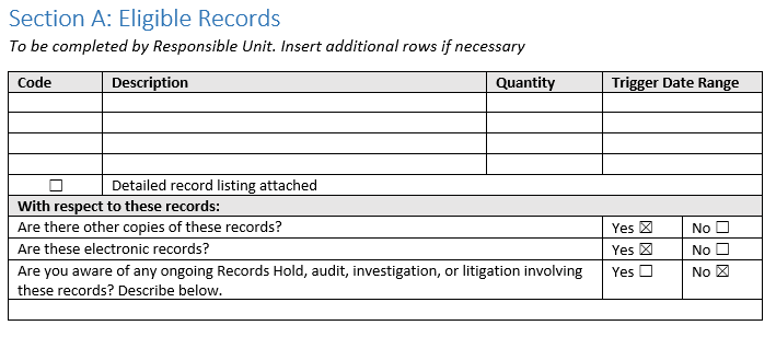 Section a of disposition form